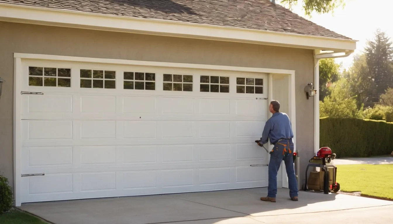 Independent garage door provider repairing a sectional door track at a frame house in Glen Carbon